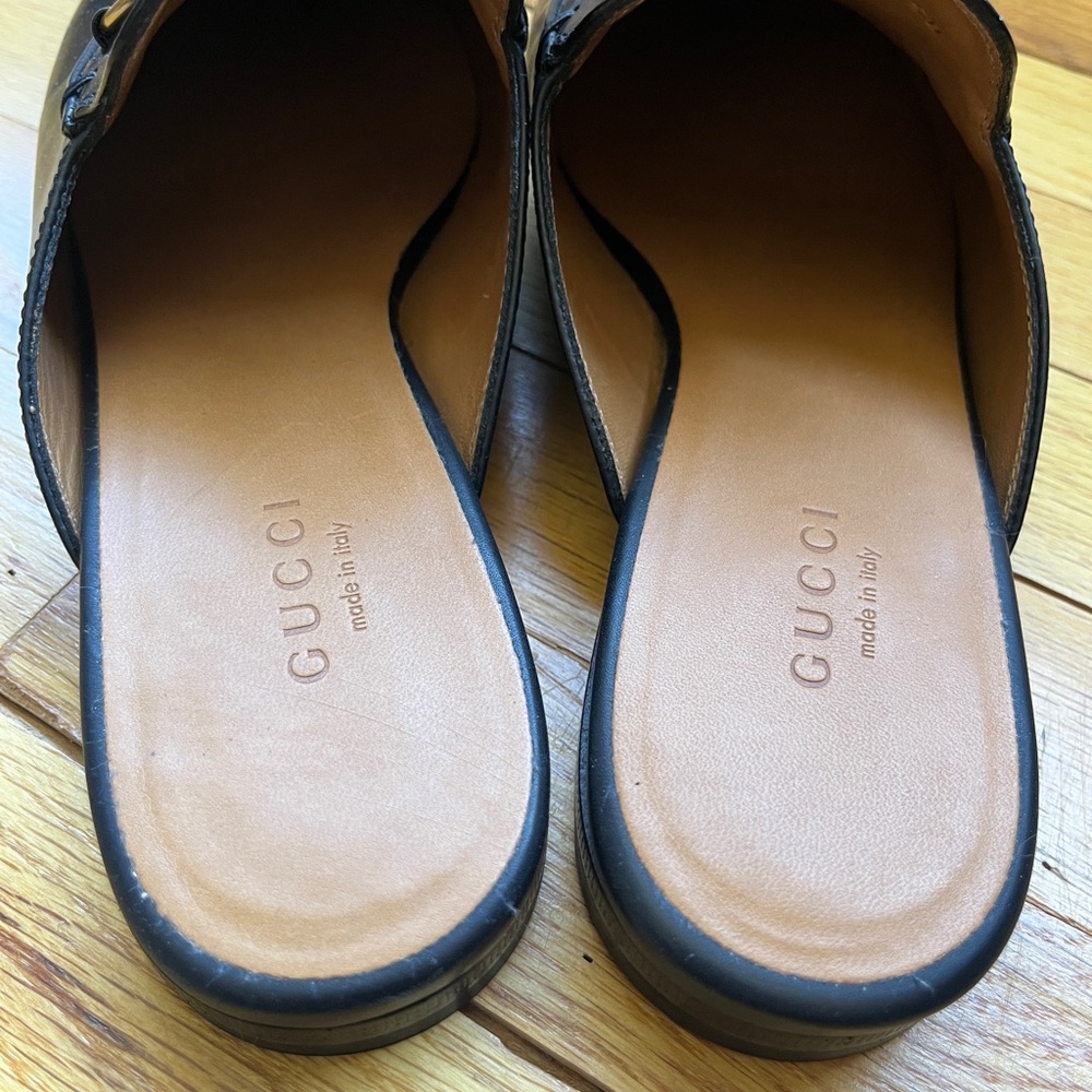 Gucci Black Leather Mules with Gold Hardware 7 37 Princetown Shoes Loafers - Picture 4 of 9
